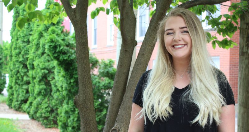 Spalding student Taylor Thompson outside on campus